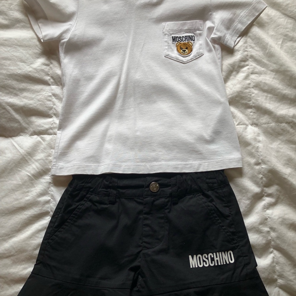 Moschino White Tee with Black Logo Shorts Sz 5/6
